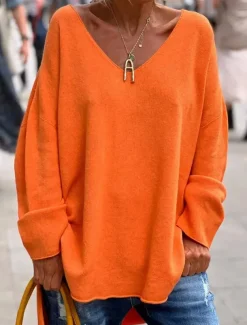 Women's Tunic Oversized Sweatshirt Pullover Sports Basic Neon & Bright Plain Street Casual V Neck Loose Fit Long Sleeve Black Pink Orange Gray Fall & Winter Prefall