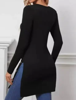 Women's Tunic Stylish Modern Casual Long Sleeve Regular Tops Crew Neck Work Daily Black Fall Winter