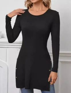 Women's Tunic Stylish Modern Casual Long Sleeve Regular Tops Crew Neck Work Daily Black Fall Winter