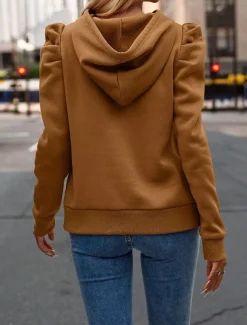 Women's Tunic T Shirt Daily Long Sleeve Puff Sleeve Crew Neck Work Brown Spring Fall Winter