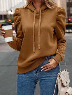 Women's Tunic T Shirt Daily Long Sleeve Puff Sleeve Crew Neck Work Brown Spring Fall Winter