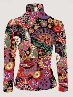 Women's Tunic T Shirt Elegant Bohemia Vintage Long Sleeve Regular Tops Turtleneck Vacation Going out Red Fall Winter Prefall