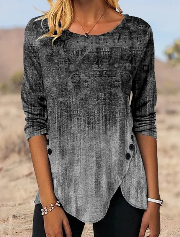Women's Tunic T Shirt Graphic Vintage Tunic Ethnic Long Sleeve Round Neck Regular Tops Holiday Weekend Print Maroon Blue Green Gray Fall & Winter