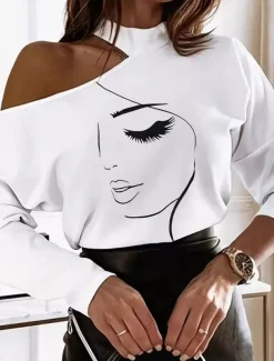 Women's Tunic Vintage Long Sleeve Asymmetrical New Year Black White Spring Fall Winter