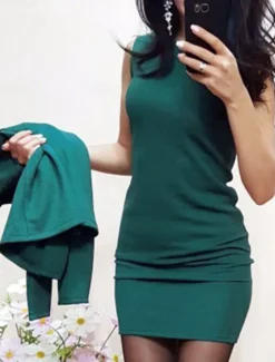 Women's Two Piece Dress Set Work Dress And Jacket Set Sheath Dress Office Work Work Elegant Patchwork Mini Dress Crew Neck Long Sleeve Plain Regular Fit Black Wine Green Summer Spring S M L XL XXL