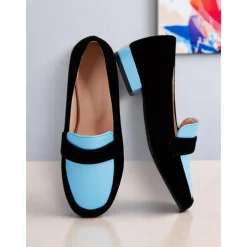 Women's Two-Tone Loafers – Blue and Black Slip-On Flats for Office Commute, Smart Casual and Daily Wear