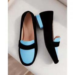 Women's Two-Tone Loafers – Blue and Black Slip-On Flats for Office Commute, Smart Casual and Daily Wear