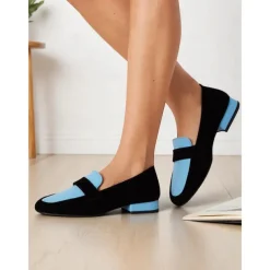 Women's Two-Tone Loafers – Blue and Black Slip-On Flats for Office Commute, Smart Casual and Daily Wear