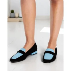 Women's Two-Tone Loafers – Blue and Black Slip-On Flats for Office Commute, Smart Casual and Daily Wear