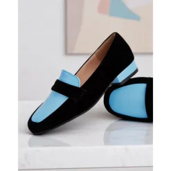 Women's Two-Tone Loafers – Blue and Black Slip-On Flats for Office Commute, Smart Casual and Daily Wear