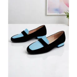 Women's Two-Tone Loafers – Blue and Black Slip-On Flats for Office Commute, Smart Casual and Daily Wear