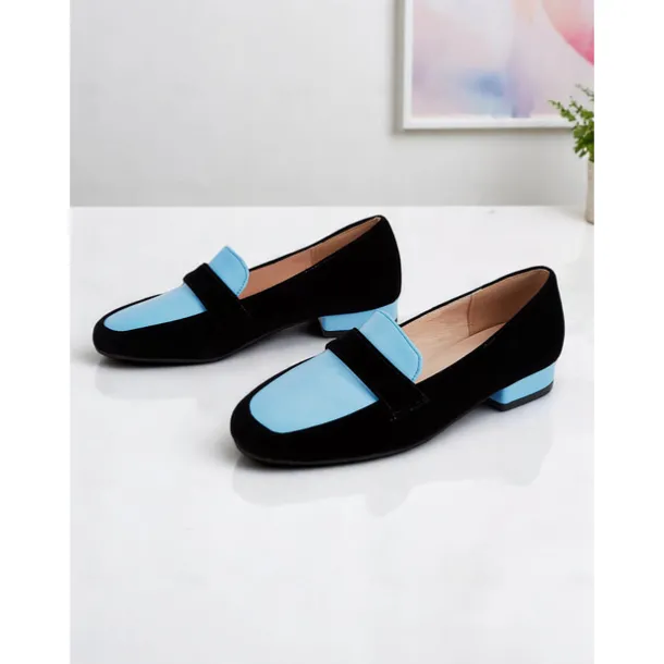 Women's Two-Tone Loafers – Blue and Black Slip-On Flats for Office Commute, Smart Casual and Daily Wear