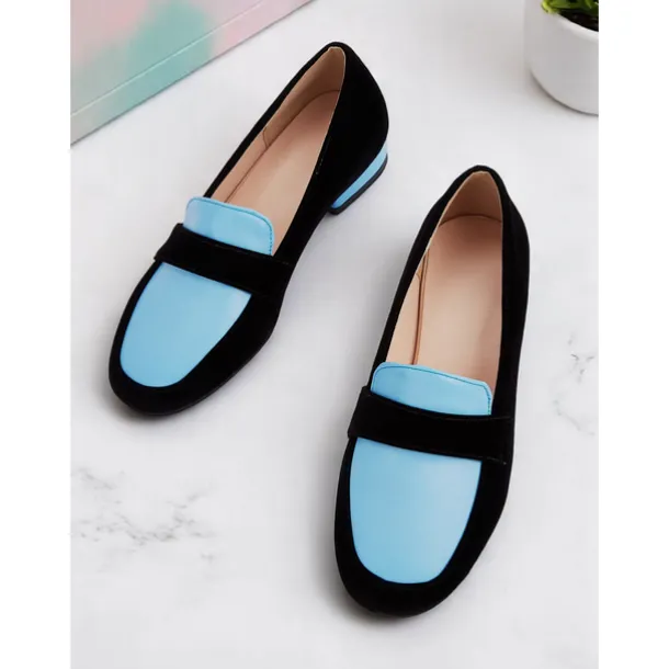 Women's Two-Tone Loafers – Blue and Black Slip-On Flats for Office Commute, Smart Casual and Daily Wear