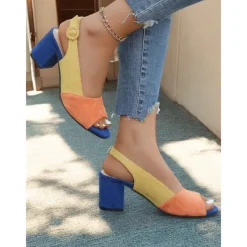 Women's Two-Tone Suede Peep Toe Block Heel Sandals – Stylish and Comfortable Open-Toe Shoes for Office, Parties, and Summer Outings