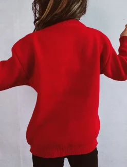 Women's Ugly Sweater Sweaters Crew Neck Ribbed Knit Knitted Fall Winter Outdoor Casual Soft Long Sleeve Tree Black Red