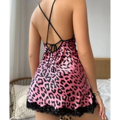 Women's Valentine Leopard Night Dress Sexy Lingerie Bodies Lace Split Chemises Gowns Nightwear Hot Comfort Soft Home Breathable Home Outfits Date Night Outfit