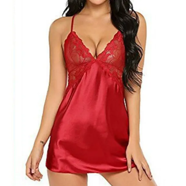 Women's Valentine Night Dress Sexy Lingerie Lace Babydoll Slips Nightwear Home Solid Colored Soft Sweet Light Blue Pink Strap Winter Home Outfits Date Night Outfit