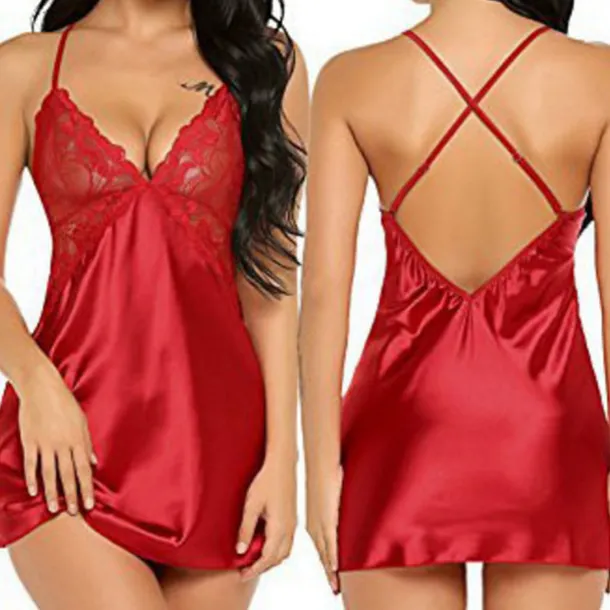 Women's Valentine Night Dress Sexy Lingerie Lace Babydoll Slips Nightwear Home Solid Colored Soft Sweet Light Blue Pink Strap Winter Home Outfits Date Night Outfit