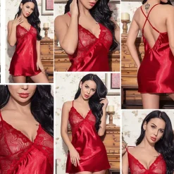 Women's Valentine Night Dress Sexy Lingerie Lace Babydoll Slips Nightwear Home Solid Colored Soft Sweet Light Blue Pink Strap Winter Home Outfits Date Night Outfit