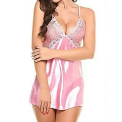 Women's Valentine Night Dress Sexy Lingerie Lace Babydoll Slips Nightwear Home Solid Colored Soft Sweet Light Blue Pink Strap Winter Home Outfits Date Night Outfit