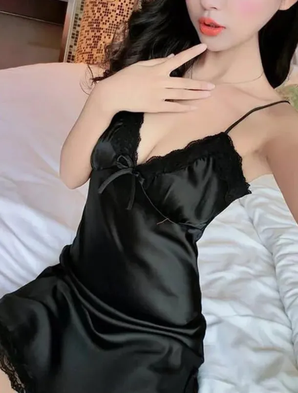 Women's Valentine Night Dress Sexy Lingerie Satin Lace Party Dress Summer Black Dress Mini Dress Cute Backless Solid Color Strap Lounge Black White Summer Spring Home Outfits Date Night Outfit