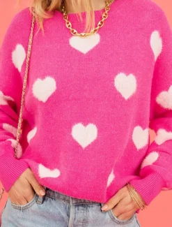 Women's Valentine Sweater Casual Soft Heart Graphic Ribbed Crew Neck Knitted Long Sleeve Regular Tops Knit Outdoor Daily Weekend Red Fall Winter