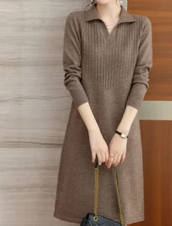 Women's Valentine Sweater Dress Plain Midi Dress Long Sleeve Shirt Collar Regular Fit Vacation Stylish Basic Casual Daily Red Blue Khaki Fall Winter