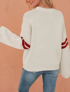 Women's Valentine Sweater Casual Soft Heart Ribbed Crew Neck Knitted Long Sleeve Regular Tops Knit Outdoor Daily Valentine Black White Fall Winter