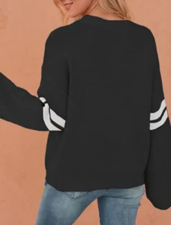 Women's Valentine Sweater Casual Soft Heart Ribbed Crew Neck Knitted Long Sleeve Regular Tops Knit Outdoor Daily Valentine Black White Fall Winter