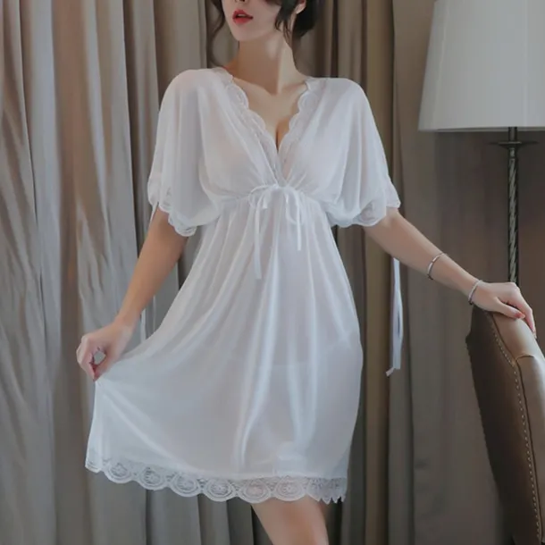 Women's Valentine White Night Dress Sexy Lingerie Lace Bodies Nightwear Solid Colored Comfort Home Bed Breathable Date Night Outfit