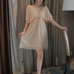 Women's Valentine White Night Dress Sexy Lingerie Lace Bodies Nightwear Solid Colored Comfort Home Bed Breathable Date Night Outfit