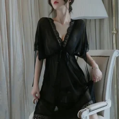 Women's Valentine White Night Dress Sexy Lingerie Lace Bodies Nightwear Solid Colored Comfort Home Bed Breathable Date Night Outfit