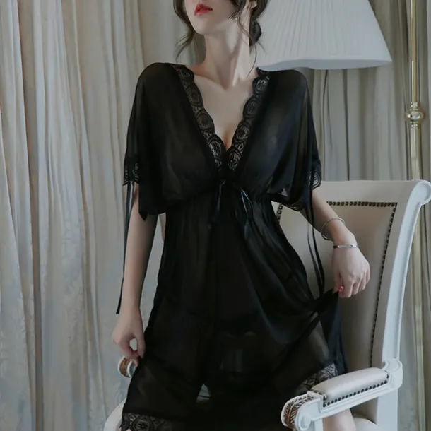 Women's Valentine White Night Dress Sexy Lingerie Lace Bodies Nightwear Solid Colored Comfort Home Bed Breathable Date Night Outfit