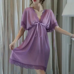 Women's Valentine White Night Dress Sexy Lingerie Lace Bodies Nightwear Solid Colored Comfort Home Bed Breathable Date Night Outfit