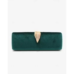 Women's Velvet Clutch Bag with Gold Feather Accent and Chain Strap - Elegant Evening Bag for Formal Events and Parties