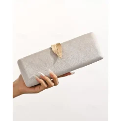 Women's Velvet Clutch Bag with Gold Feather Accent and Chain Strap - Elegant Evening Bag for Formal Events and Parties