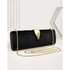 Women's Velvet Clutch Bag with Gold Feather Accent and Chain Strap - Elegant Evening Bag for Formal Events and Parties