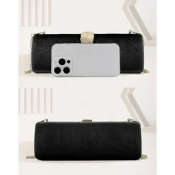 Women's Velvet Clutch Bag with Gold Feather Accent and Chain Strap - Elegant Evening Bag for Formal Events and Parties