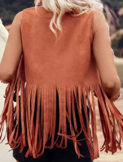 Women's Vest Outdoor Street Daily Wear Summer Regular Coat Regular Fit Thermal Warm Breathable Stylish Casual Jacket Sleeveless Plain Tassel Fringe Black Pink Brown