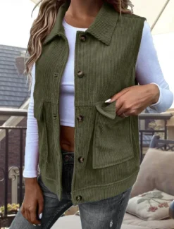 Women's Vest Outdoor Street Daily Wear Fall Winter Regular Coat Regular Fit Thermal Warm Breathable Stylish Casual Jacket Sleeveless Solid Color with Pockets Army Green Khaki