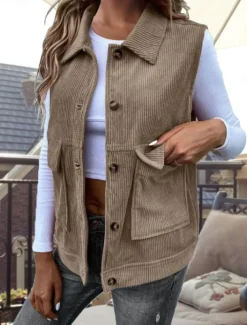 Women's Vest Outdoor Street Daily Wear Fall Winter Regular Coat Regular Fit Thermal Warm Breathable Stylish Casual Jacket Sleeveless Solid Color with Pockets Army Green Khaki