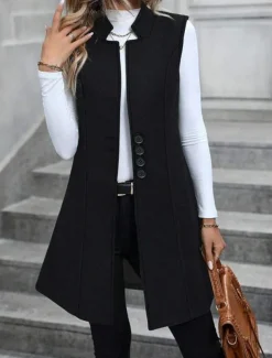 Women's Vest Outdoor Street Daily Wear Fall Winter Regular Coat Regular Fit Thermal Warm Breathable Stylish Casual Jacket Sleeveless Plain with Pockets Black