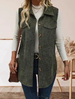 Women's Vest Outdoor Street Daily Wear Fall Winter Regular Coat Regular Fit Thermal Warm Breathable Stylish Casual Jacket Sleeveless Solid Color with Pockets Army Green