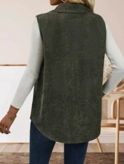 Women's Vest Outdoor Street Daily Wear Fall Winter Regular Coat Regular Fit Thermal Warm Breathable Stylish Casual Jacket Sleeveless Solid Color with Pockets Army Green