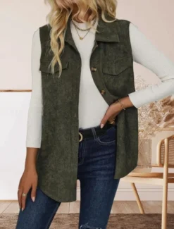 Women's Vest Outdoor Street Daily Wear Fall Winter Regular Coat Regular Fit Thermal Warm Breathable Stylish Casual Jacket Sleeveless Solid Color with Pockets Army Green