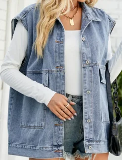 Women's Vest Outdoor Street Daily Wear Fall Winter Regular Coat Regular Fit Thermal Warm Breathable Stylish Casual Jacket Sleeveless Plain with Pockets Black Blue Khaki