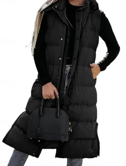 Women's Vest Warm Breathable Buttons Pocket Fashion Casual Street Style Plain Outdoor Vacation Street Daily Wear Single Breasted Long Hoodie Regular Fit Sleeveless Outerwear Black White Sky Blue Fall