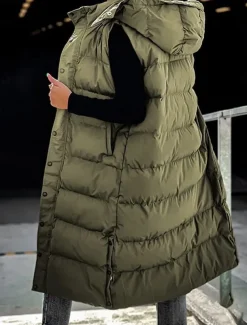 Women's Vest Warm Breathable Buttons Pocket Fashion Casual Street Style Plain Outdoor Vacation Street Daily Wear Single Breasted Long Hoodie Regular Fit Sleeveless Outerwear Black White Sky Blue Fall