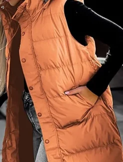 Women's Vest Warm Breathable Buttons Pocket Fashion Casual Street Style Plain Outdoor Vacation Street Daily Wear Single Breasted Long Hoodie Regular Fit Sleeveless Outerwear Black White Sky Blue Fall