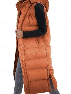 Women's Vest Warm Breathable Buttons Pocket Fashion Casual Street Style Plain Outdoor Vacation Street Daily Wear Single Breasted Long Hoodie Regular Fit Sleeveless Outerwear Black White Sky Blue Fall